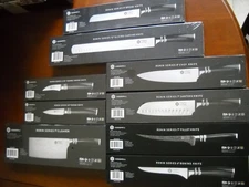 9 PIECE KESSAKU RONIN SERIES CHEF KNIVES. NEW IN BOXES.