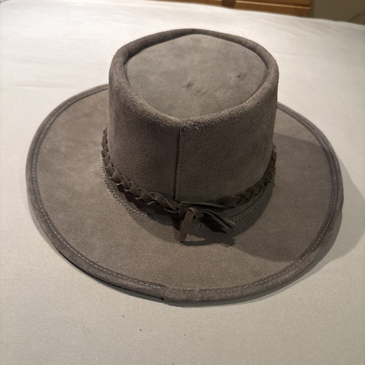 BC Hats Bill Conner Australian Leather Outback Bush Hat Suede Handmade Grey View 4