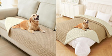Waterproof Dog Bed Blanket Set - Soft Pet Blankets in Camel/Beige, 2 Sizes