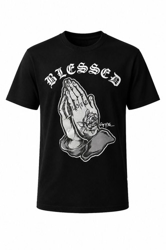 Ring of Fire Men's Blessed Praying Hands Graphic T-Shirt
