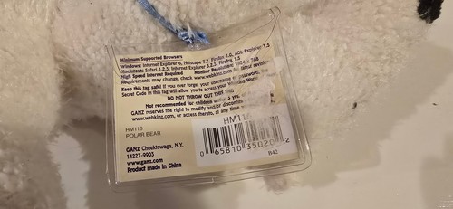 Ganz Webkinz Polar Bear NEW With Tags and UNUSED Code HM116 White Stuffed Toy - Picture 8 of 9