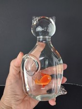 Hand Blown Art Glass Kitty Cat with Goldfish ...