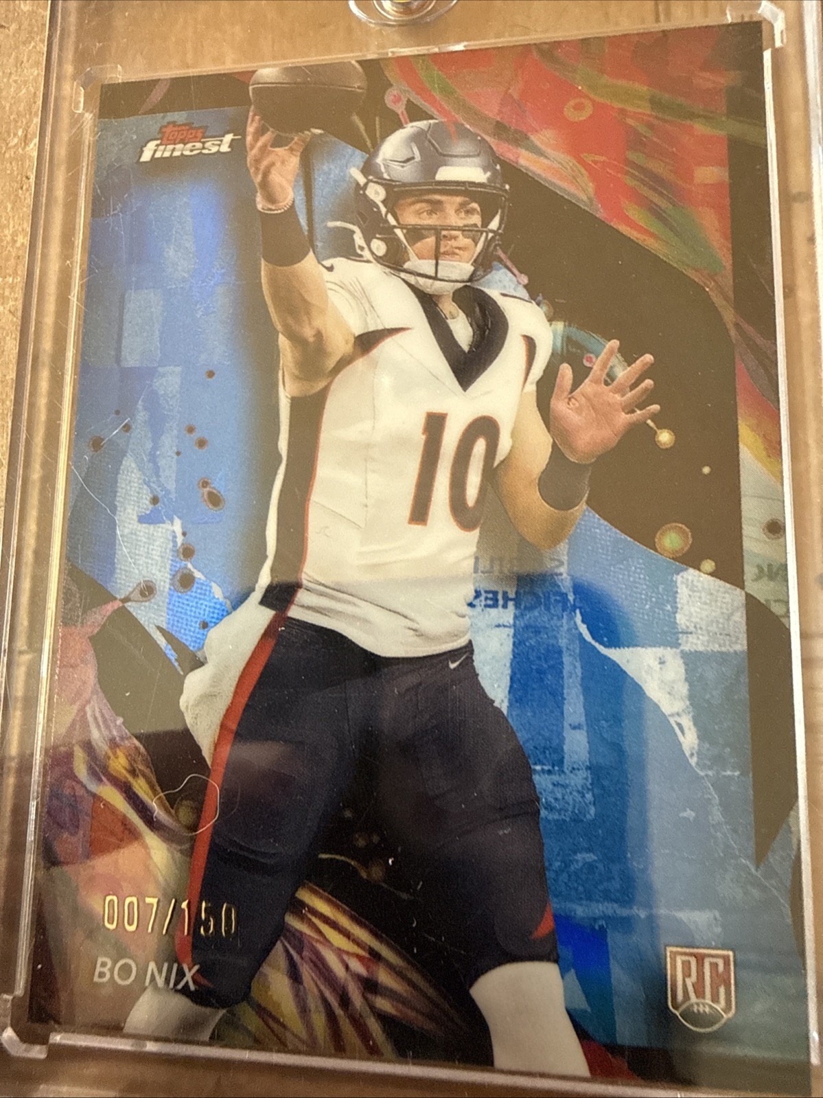 2024 Topps Finest - Uncommon Bo Nix #163 Blue Refractor /150 (RC)