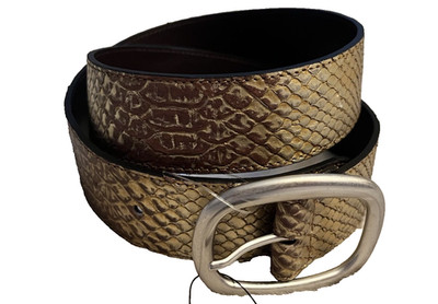 BERGÉ BELT Gold Snakeskin Print Leather Silver Buckle Made In Italy S