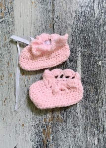 Vintage Baby Girl Pink Crotchet Socks With Ribbon