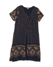 VINTAGE Womens Robe Maxi Dress One Size Navy Blue Floral Viscose AP05