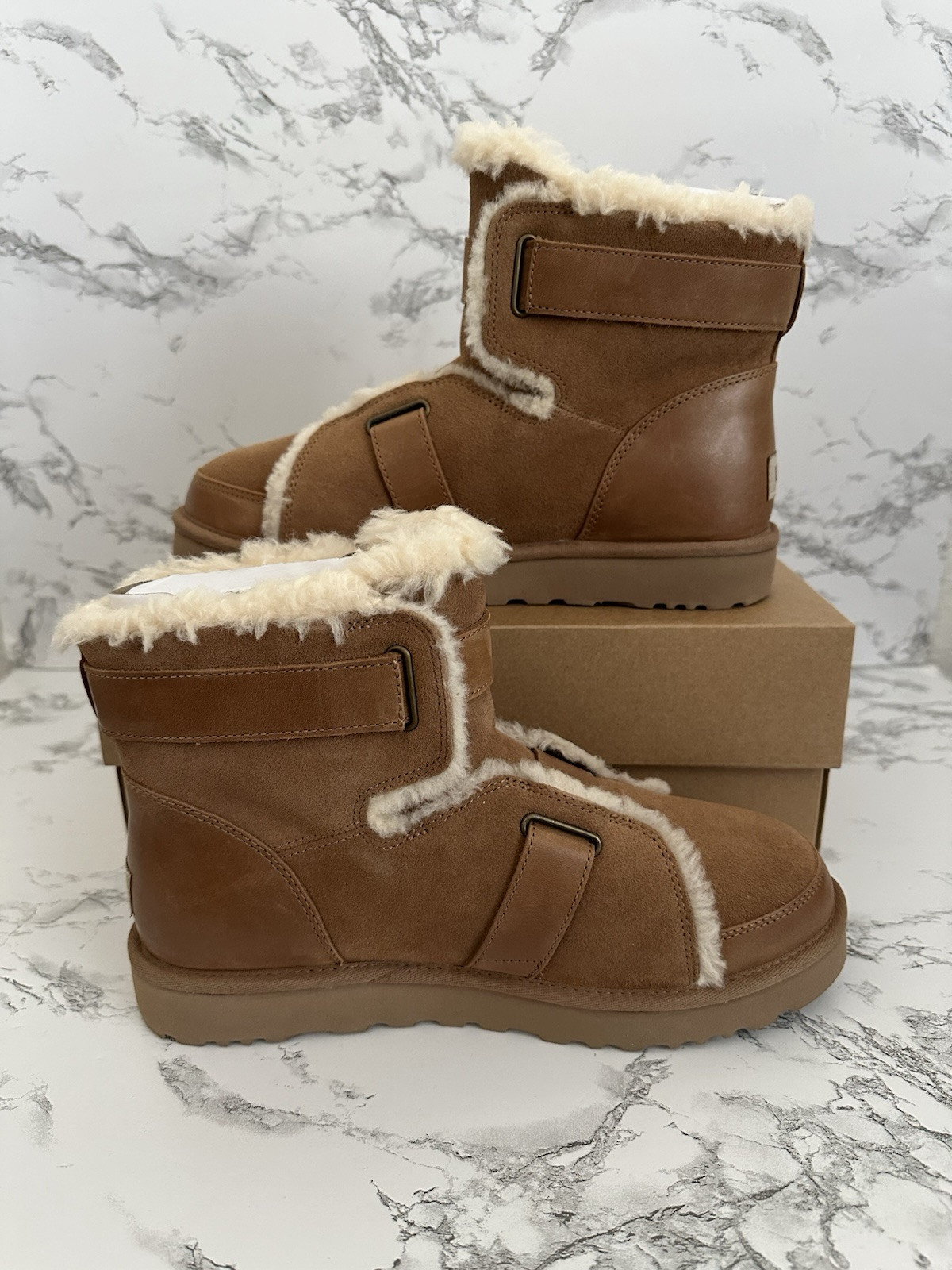 UGG Australia Dune Mini Buckle Boots Chestnut Brown Fleece Lined Women’s Size 8 image 2