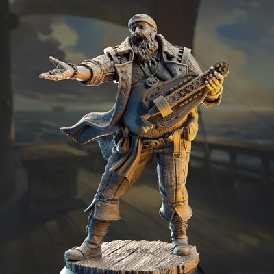DM Stash Miniatures Hurdy Gurdy Pirate Bard Bossman Bill Human Male DnD Fantasy