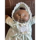 Cabbage Patch Baby Doll Preemie Blue Gown Bonnet Brown Eyes Hair 80s 90s Toy