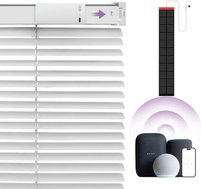 Smart Motorized Blackout Blinds with Remote, Solar Powered, 28''x64'' White
