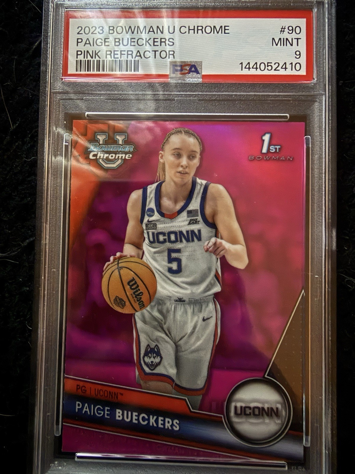 2023 Bowman U University 1st Chrome #90 Paige Bueckers Pink Refractor PSA 9