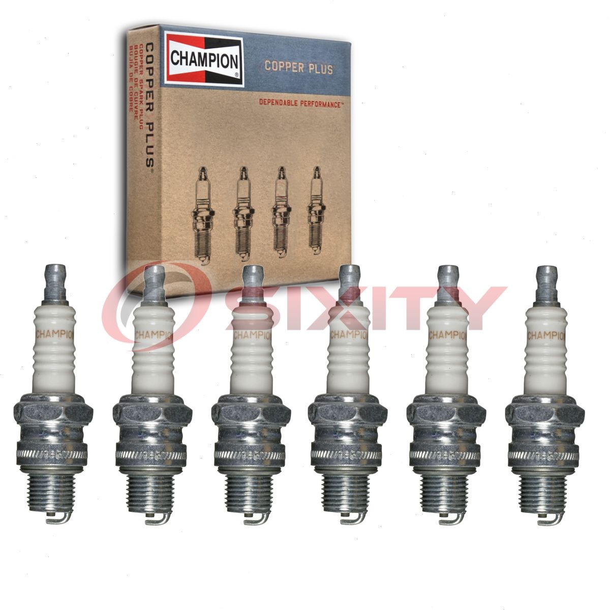 6 pc Champion Copper Plus Spark Plugs for 1953-1963 AC Ace 2.0L 2.6L L6 md