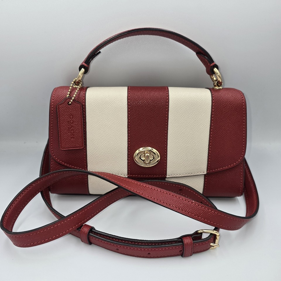 COACH C1435 Red White Tilly Top Handle Crossgrain Satchel Crossbody Gold Trnlock