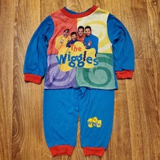 Vintage The Wiggles Pajamas Set Kids 3T Long Sleeve Pants Blue Red 2003 Y2K