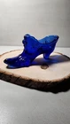 Vintage Fenton Cobolt Blue Cabbage Rose Pattern Glass Slipper