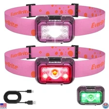 Rechargeable 2-Pack Kids Headlamp, 5 Modes, Adjustable LED, Pink, Camping