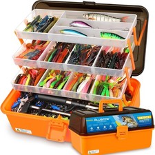 Large 4-Layer Tackle Box with Tackle Included, 547Pcs Fishing Lures Kit - Pliers