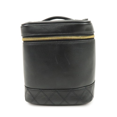 CHANEL Bicolore Lamb Skin Vanity Bag Hand Bag Black A01619 Authentic Used F/S