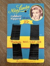 VTG Beauty 1950s  Miss Linda  Bob  Bobby  Pins Cardstock Hair Pins Rubber Tipped