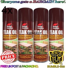 4 x 400ml Teak Oil Exterior Hardwood/Softwood Garden Furniture Spray Can 9.36 per litre
