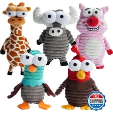 Nocciola 5-Pack Squeaky Dog Toys - Durable Stuffed Critter Zoo | All Dog Sizes