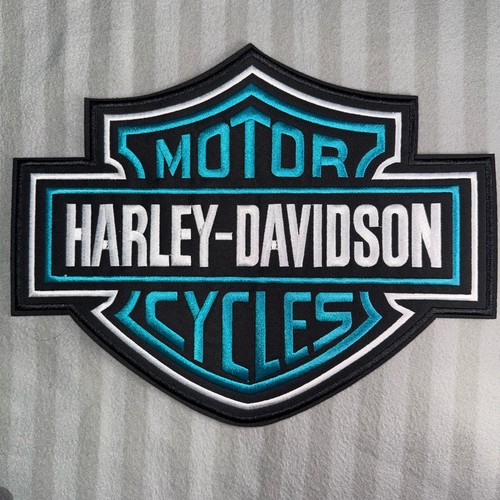 🔥HUGE 12” Harley-Davidson Iron On BLUE TEAL Embroidered Bar & Shield LARGE - Picture 2 of 6