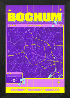 Bochum City Map Retro Design Framed Wall Art Poster Canvas Print Picture