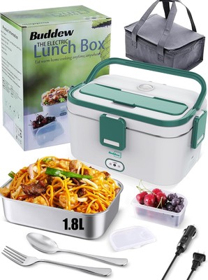 Buddew Electric Lunch Box 80W Food Heater 1.8L Large Capacity Heated Green 