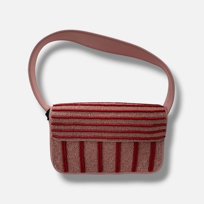 Staud Women's Pink Leather Beaded Stripe Magnetic Tommy Shoulder Bag