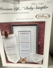 Victoria Sampler A PRECIOUS GIFT BABY SAMPLER Ctd Cross Stitch Pattrn & Acc Pack