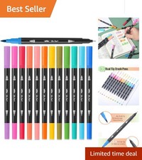 Artistic Dual Tip Brush Pens - 12 Pack of Fine and Brush Markers for Coloring