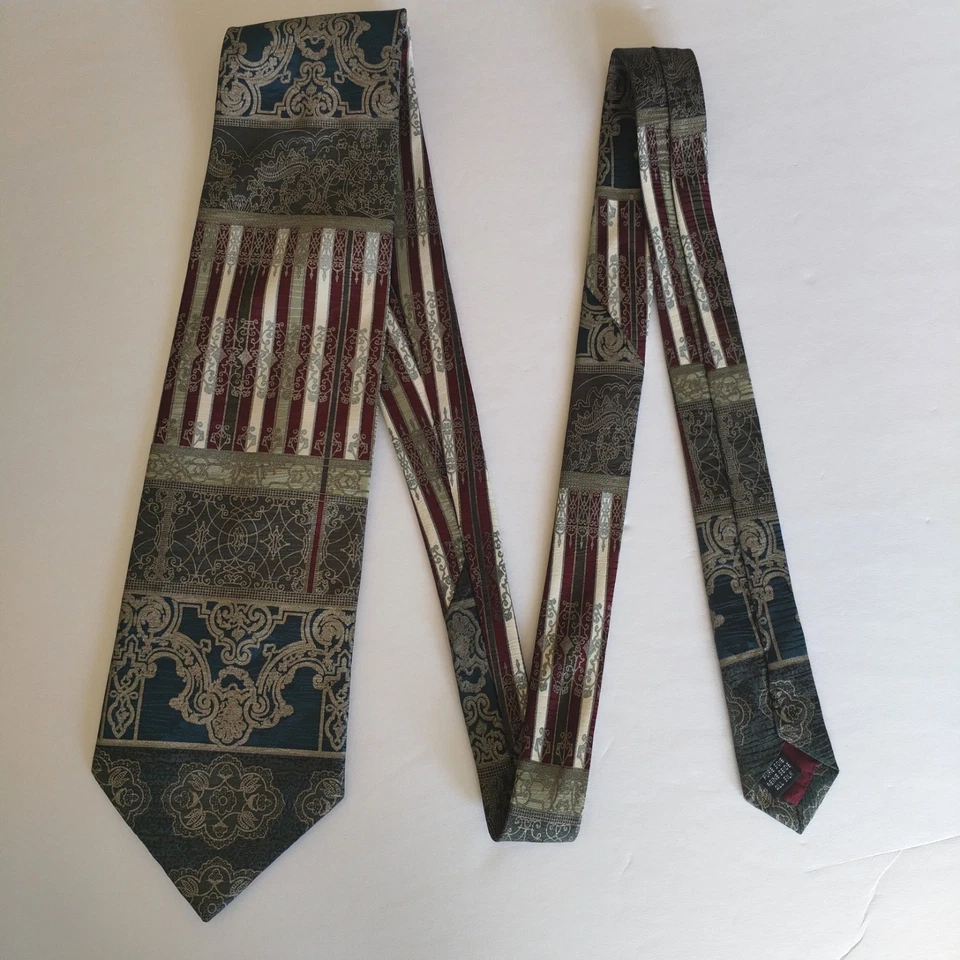 Corbata Fratelli Hombre 100% Seda Azul Borgoña 4" Ancho 57" Largo Hecha a Mano Italia Barroco Foto 3 de 4