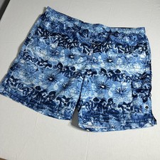 Speedo Swim Trunks Men's Large Elastic Lined Board Shorts UPF 50 Blue Floral