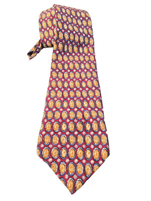 Enrico Coveri Mens Neck Tie 100% Silk Maroon Tan Geo Ovals Made In USA 59 x 4 