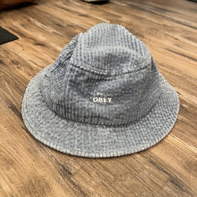Men s Obey Clothing Classic logo Corduroy Cotton Bucket Hat One Sz Blue White