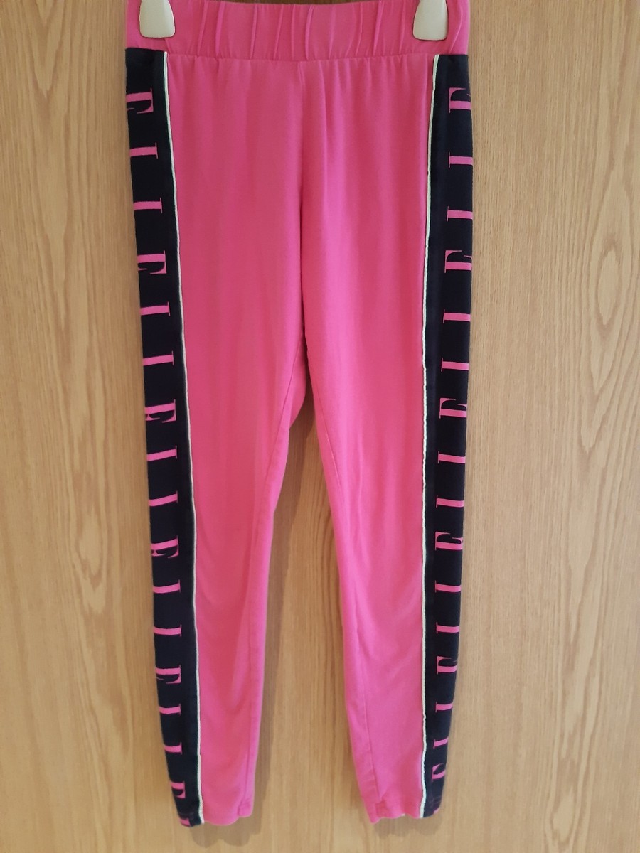 ELLE GIRLS PINK LEGGINGS WITH LOGO PRINT STRIPES, AGE 12-13, VGC