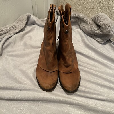Free People “Wayland” boho distressed brown leather pull on booties ...