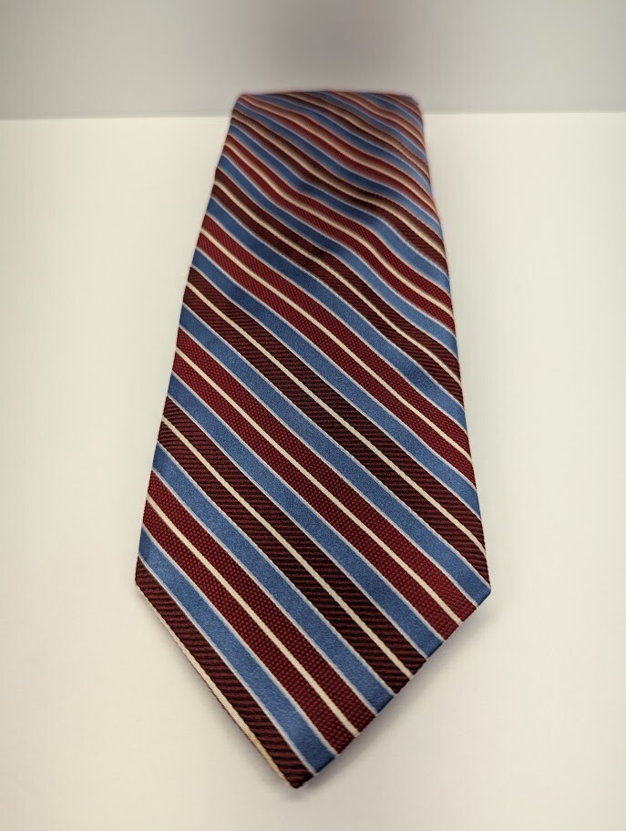 Ike Behar Repp Striped 100% Imported USA Silk Pointed Classic Necktie Tie