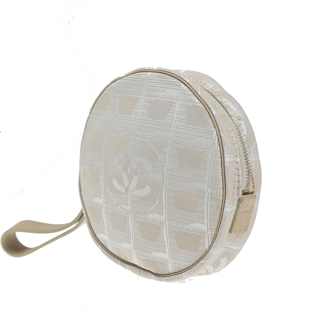 CHANEL CC Logo New Travel Line Mini Pouch Bag Jacquard Beige