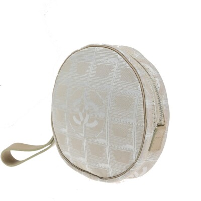【丸くて可愛い♡】CHANELミニ ポーチ ハンドバッグ CHANEL CC Logo New Travel Line Mini Pouch Bag Jacquard Beige