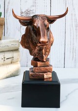 Wildlife Bull Bust Statue On Base Bronze Electroplated Figurine Stock Market