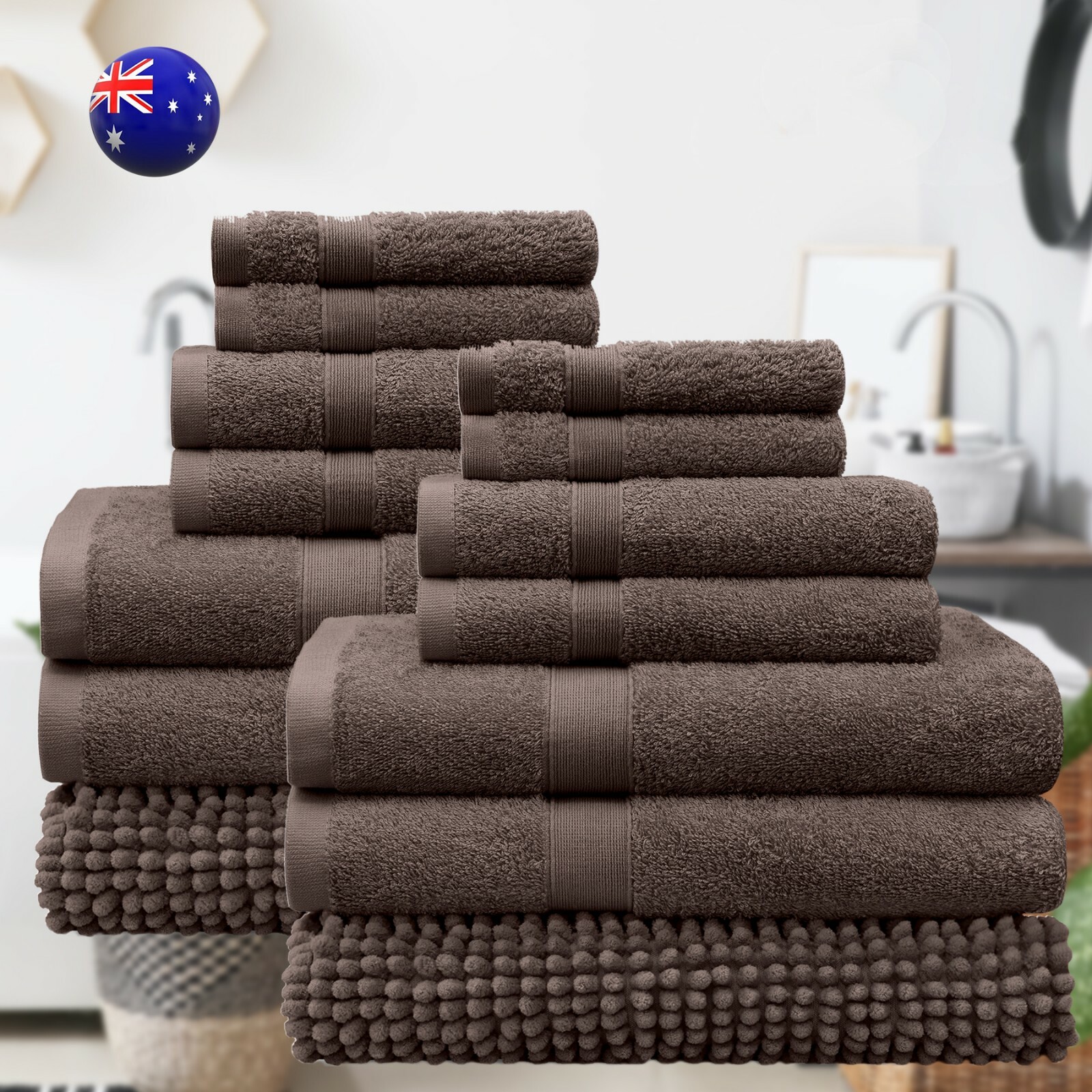 LINENOVA Bath Towels Sets Hand Face Towel Bath Mat 100% Cotton 7Pcs ...