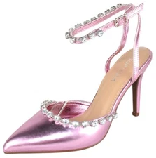 Top MODA Women Stiletto High Heels Ankle Strap Bling Rhinestone PARSON-3 Pink