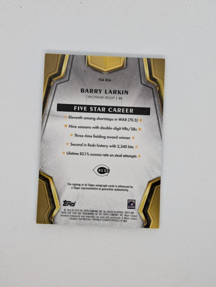 2024 Topps Five Star Autographs #FSA-BLA Barry Larkin /75 Aqua Auto On Card Reds - Image 2 of 3