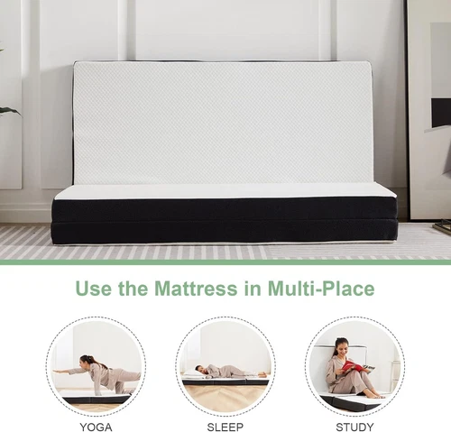 Tri-Fold 4 inch Folding Mattress Memory Foam Mattress Topper with Washable Cover