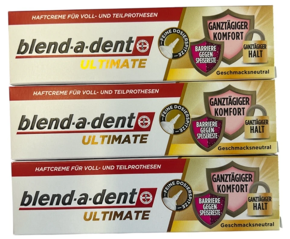 3 x Blend-a-dent ULTIMATE Haftcreme Geschmacksneutral feine Dosierspitze (3x40g)