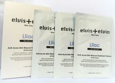 Elvis+Elvin Lilac Stem Cell Anti-Acne SKin Rescue Treatment Masks 3pcs Set New