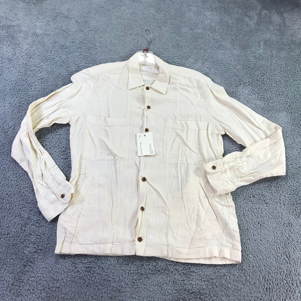 Chaqueta Gant Rugger Para Hombres Mediana Abotonada Slub Camisa Chaqueta Bolsillo Ligera Foto 2 de 4