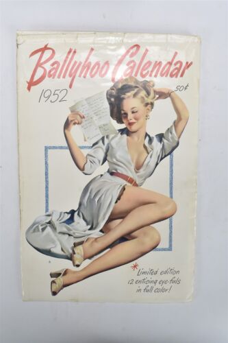 Vintage 1952 BALLYHOO RISQUE PINUP GIRL CALENDAR w ORIGINAL COVER SLEEVE #07626
