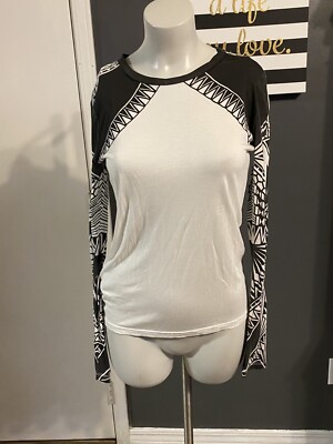 Herve Leger Stretchy White Black Geometric Long Sleeve Top - Size XS Yusa